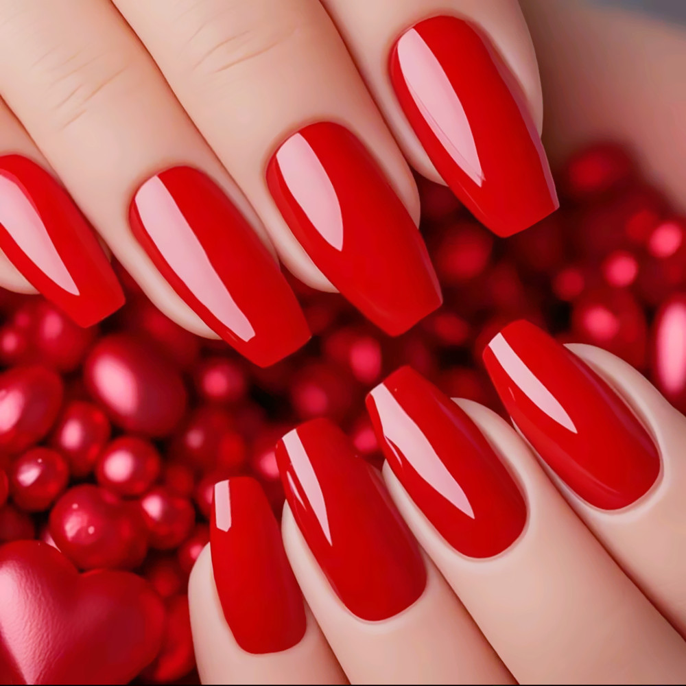Nail Art Xmas - 24Pcs Christmas Red Press On False