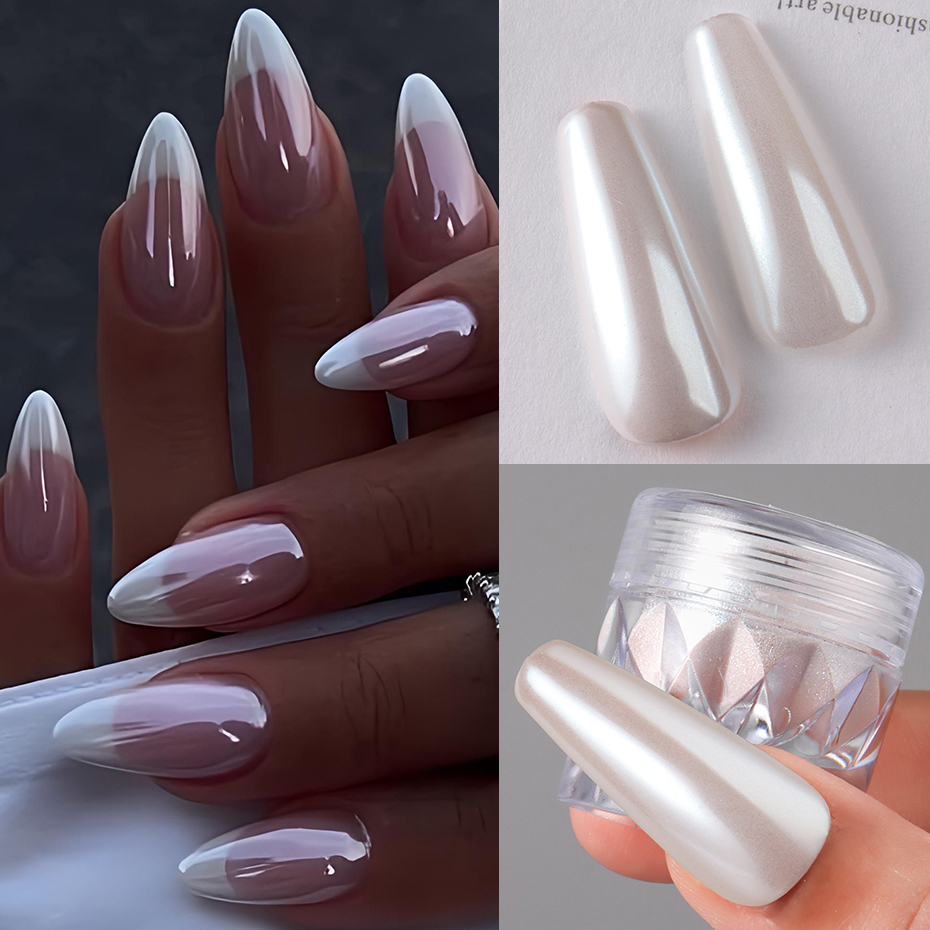 1 Box White Chrome Pearl Nail  - đánh giá và giá Dip Powder Nail
