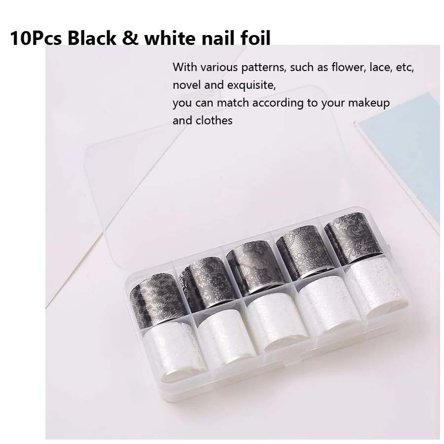 10 Rolls 2.5*60cm New Black Wh - đánh giá và giá Nail Foil Transfer