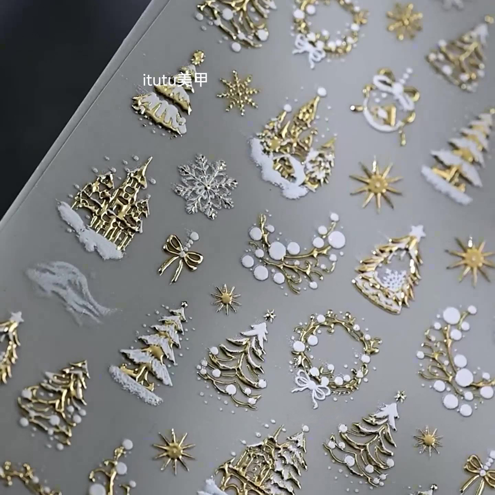 1pc 5D Gold Snow Christmas Tre - đánh giá và giá Nail Art Xmas