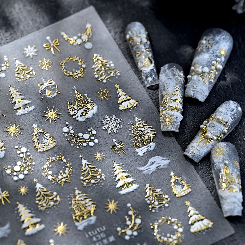 5D Embossed Gold Castle/Garlan - đánh giá và giá Nail Art Xmas