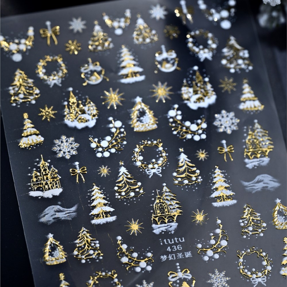 5D Embossed Gold Castle/Garlan - đánh giá và giá Nail Art Xmas