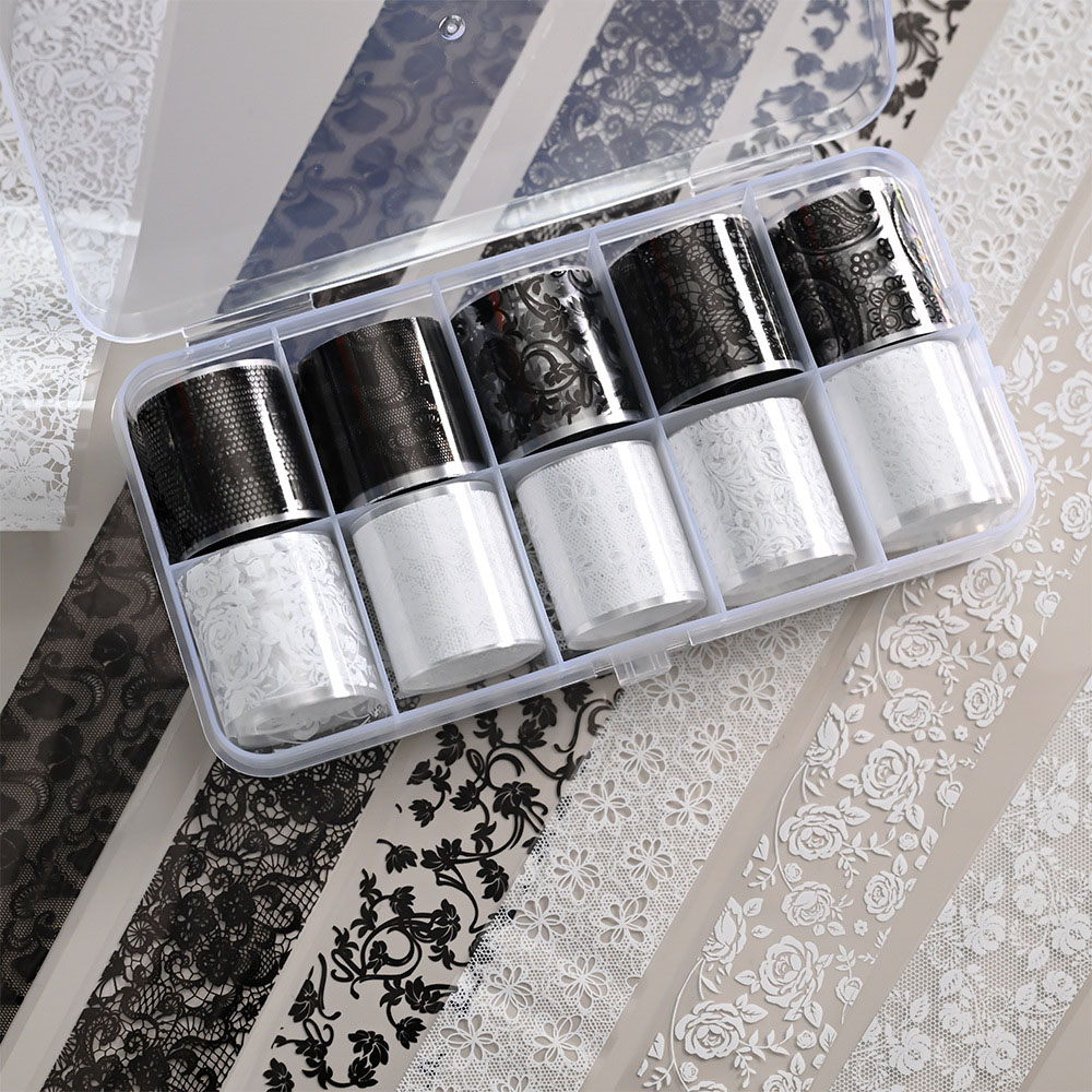10 Rolls/Box New Black&White L - đánh giá và giá Nail Foil Transfer