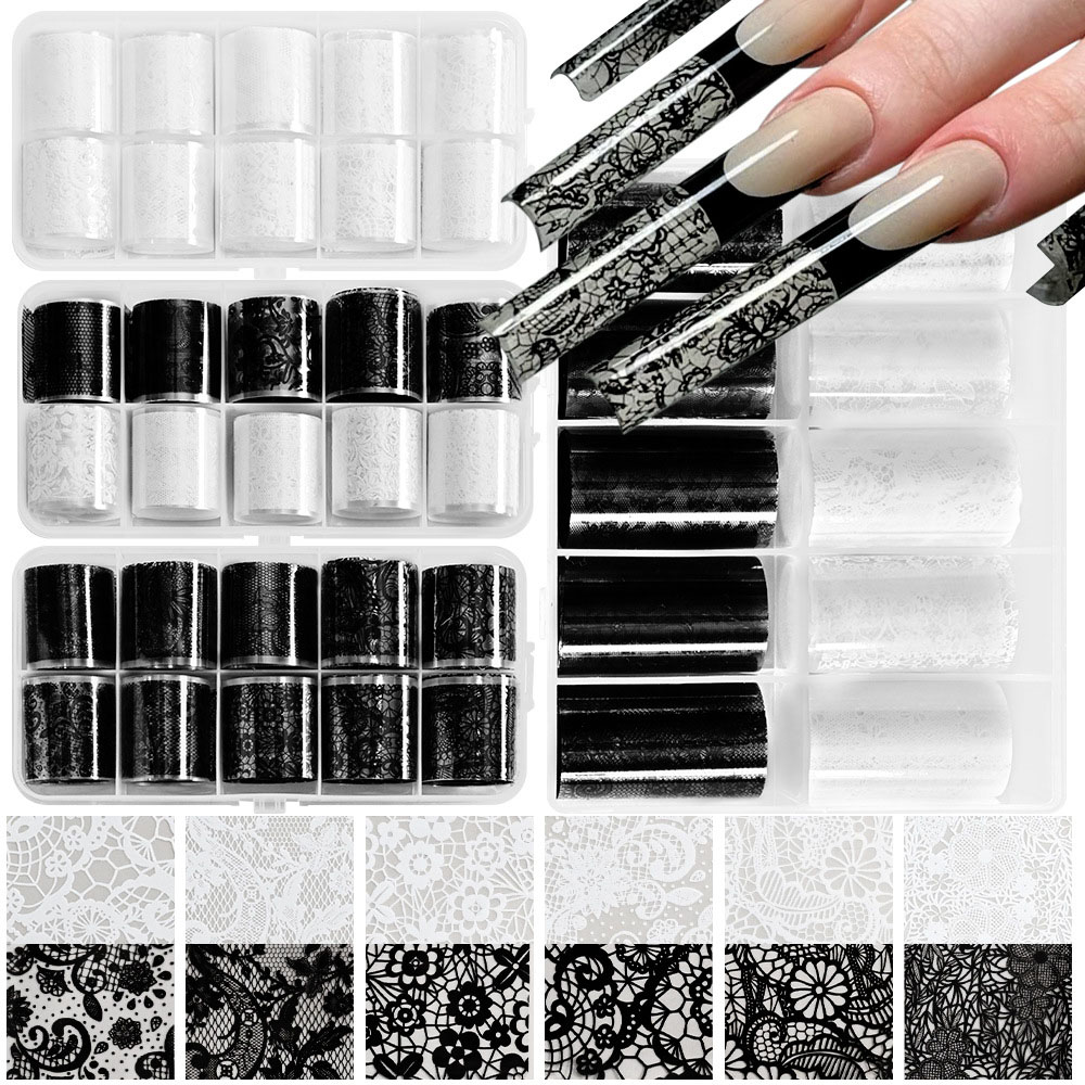 10 Rolls/Box New Black&White L - đánh giá và giá Nail Foil Transfer